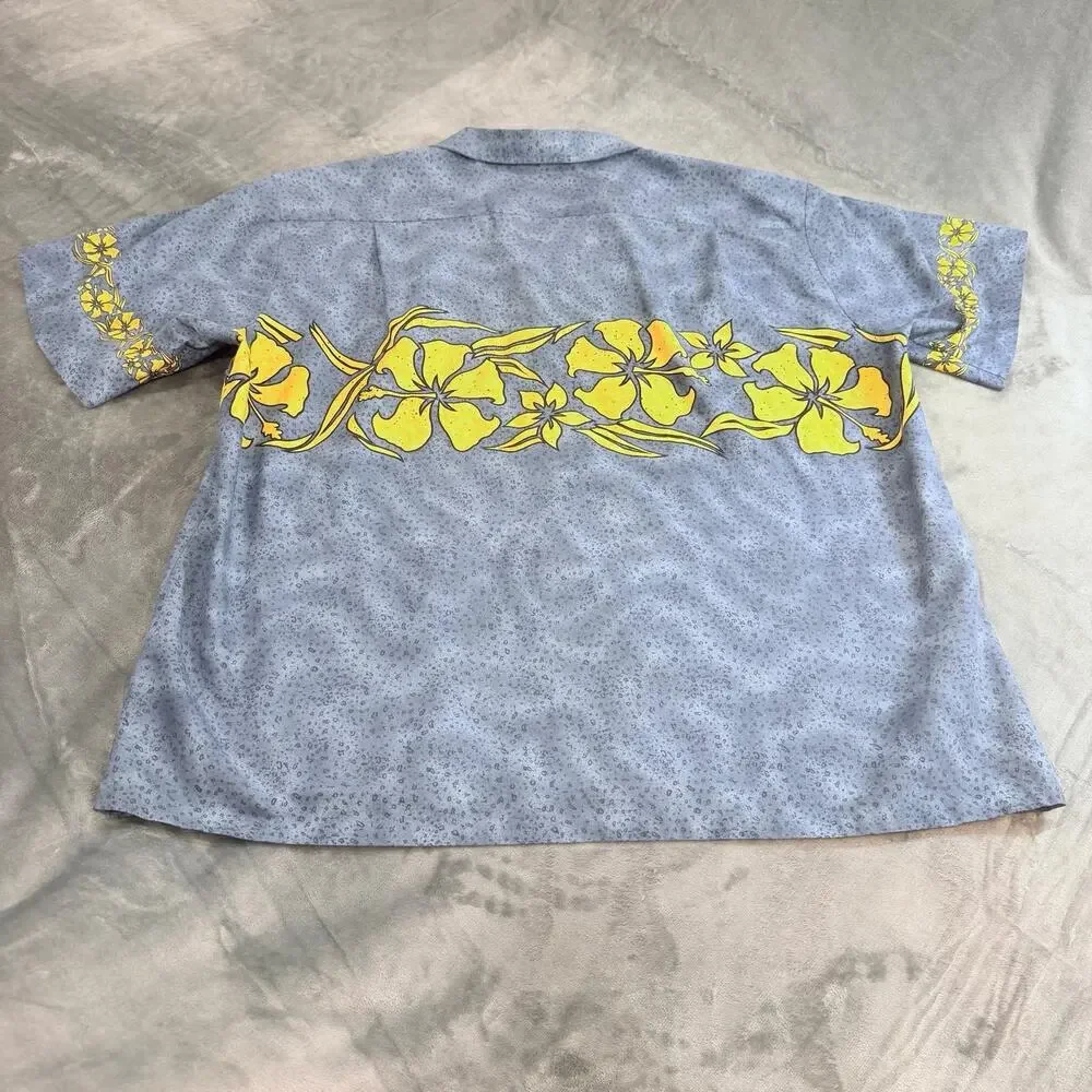 Vintage RJC Hawaiian Floral AOP Button Down Blue Sz 3XL Made in Hawaii USA Retro - Picture 2 of 9